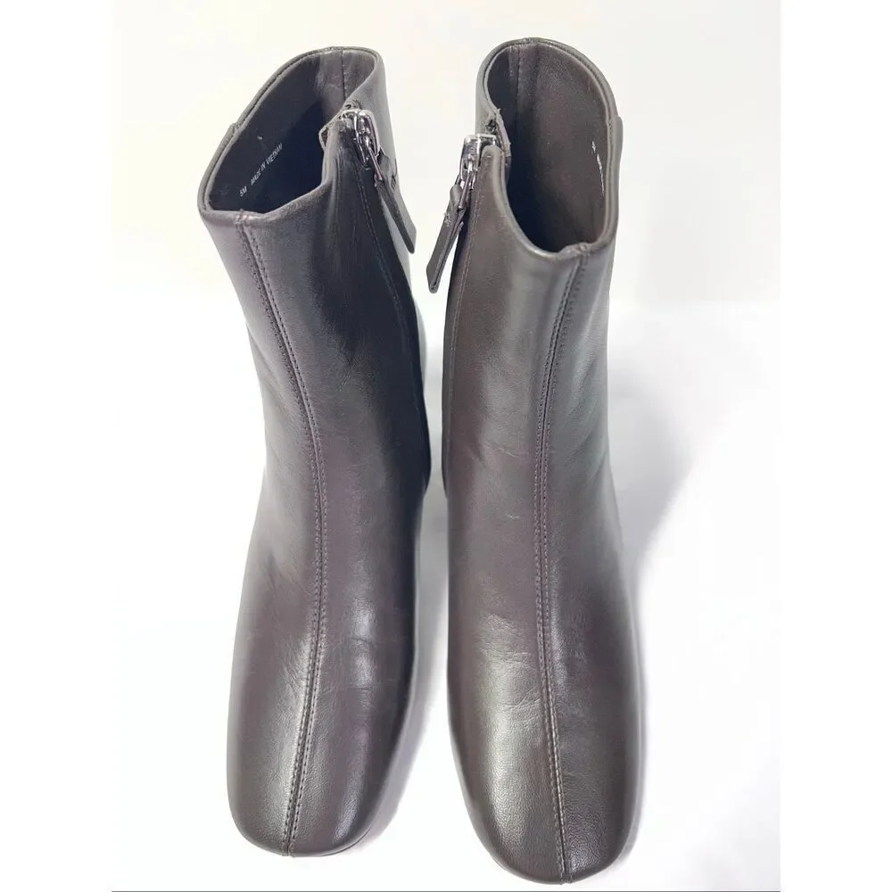 Everlane THE DAY BOOT Dark Brown Leather Ankle Boots Block Heel Minimalist 5 NWB